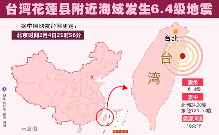 图表：台湾花莲县附近海域发生6.4级地震 新华社记者 崔莹 编制